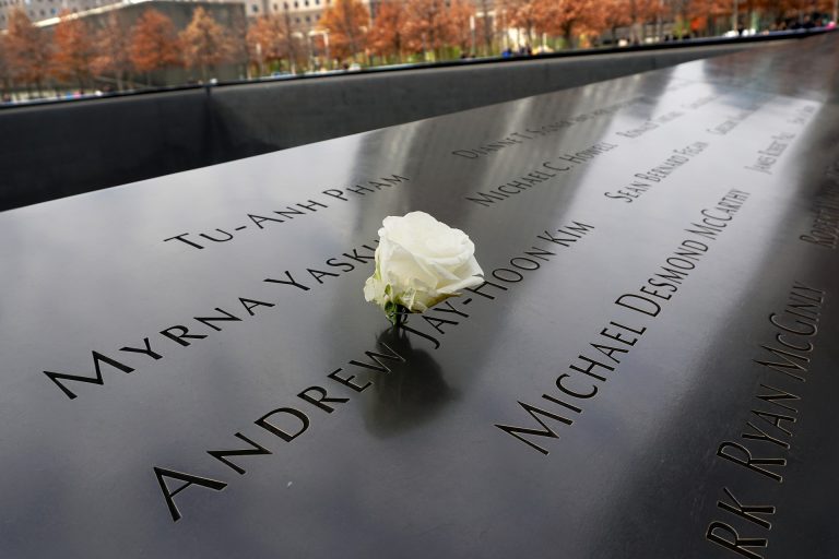 White Rose on 9/11 Memorial parapet