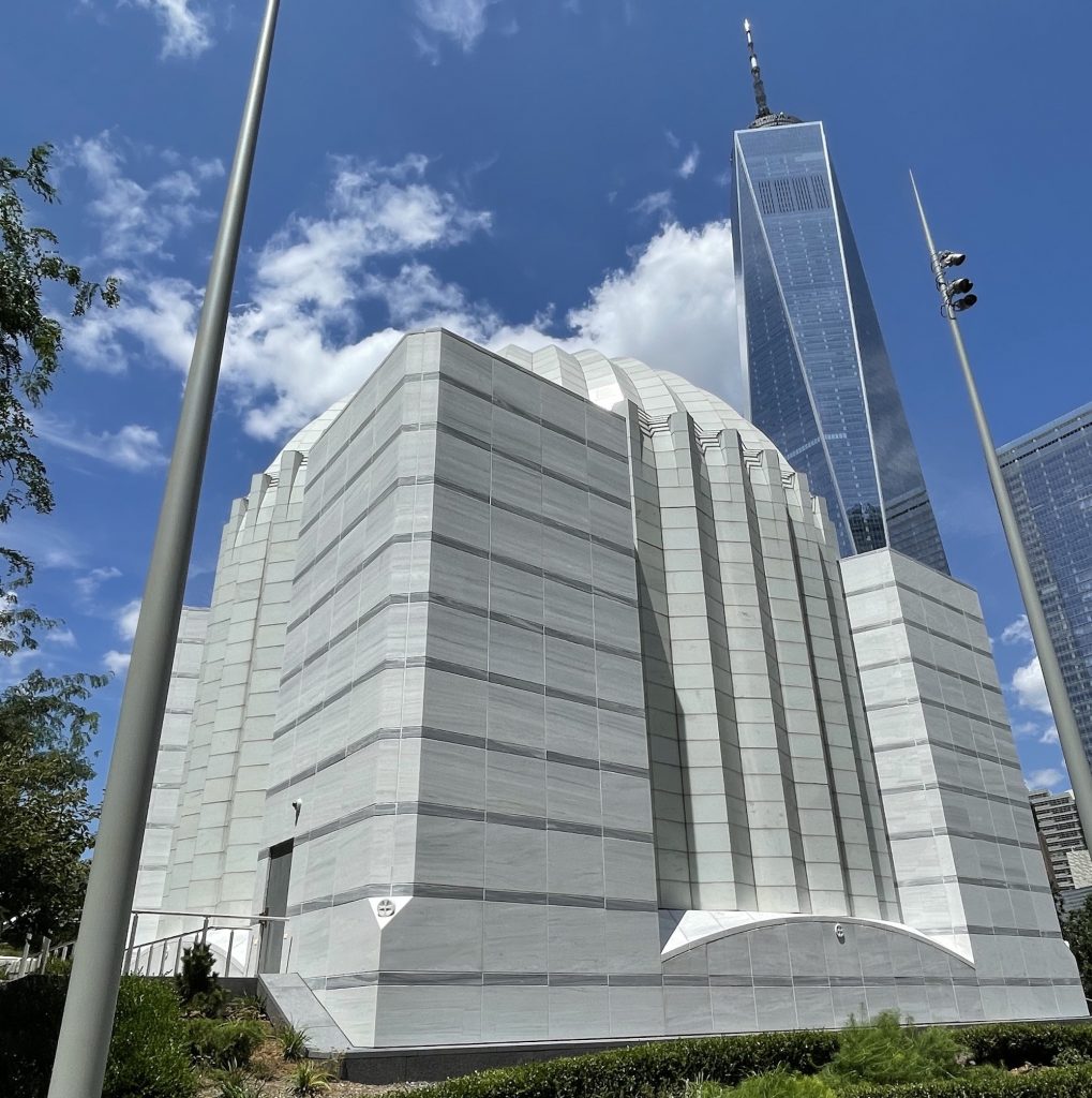 Exterior of Church With New World Trade Center Behind It