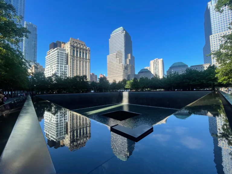 911 Memorial pool with NY skyline