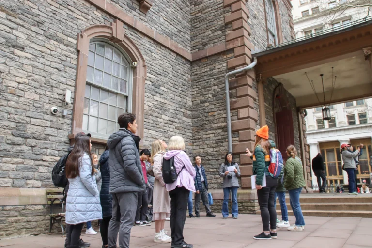 Tour Group and Guide in Front of Church during 9/11 Tour