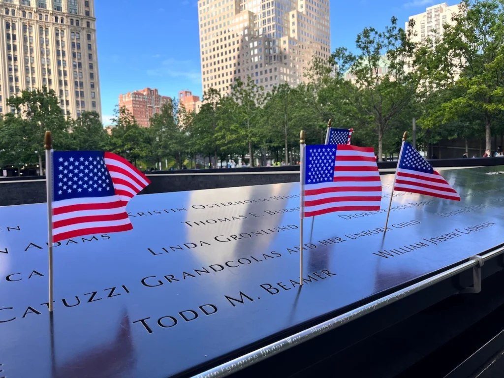 Close up of names in the 911 Memorial pools plaques