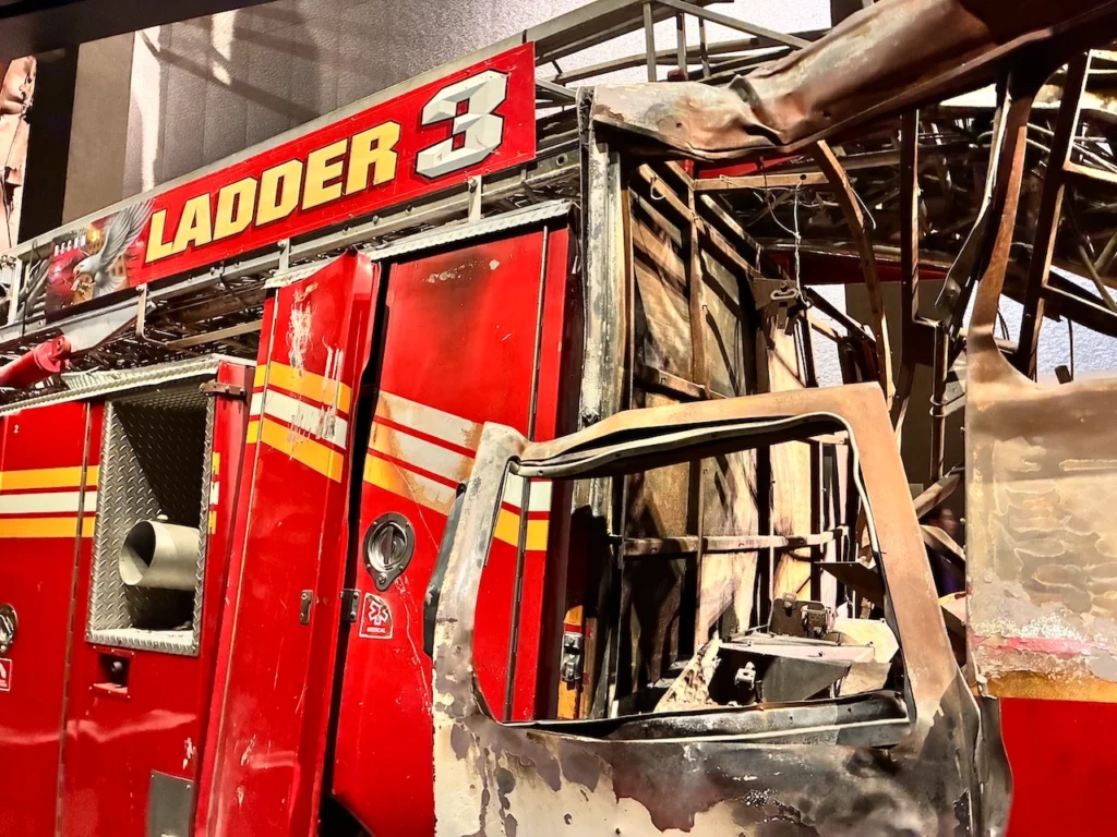 Firetruck with ladder displayed in the 911 Museum