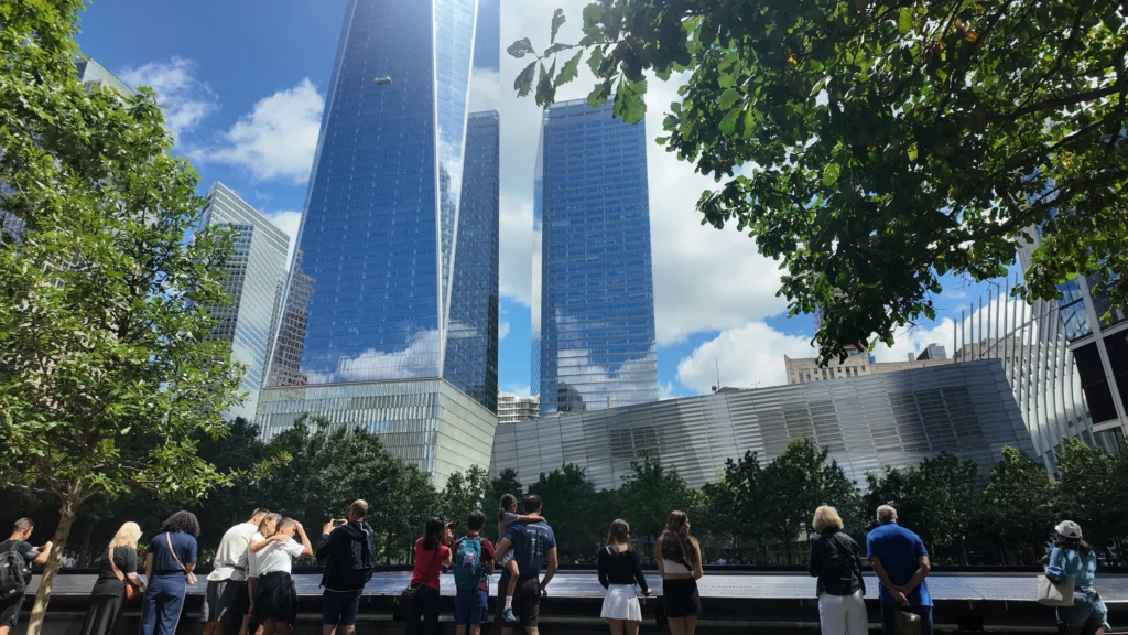 Tour guests at 9/11 memorial pools